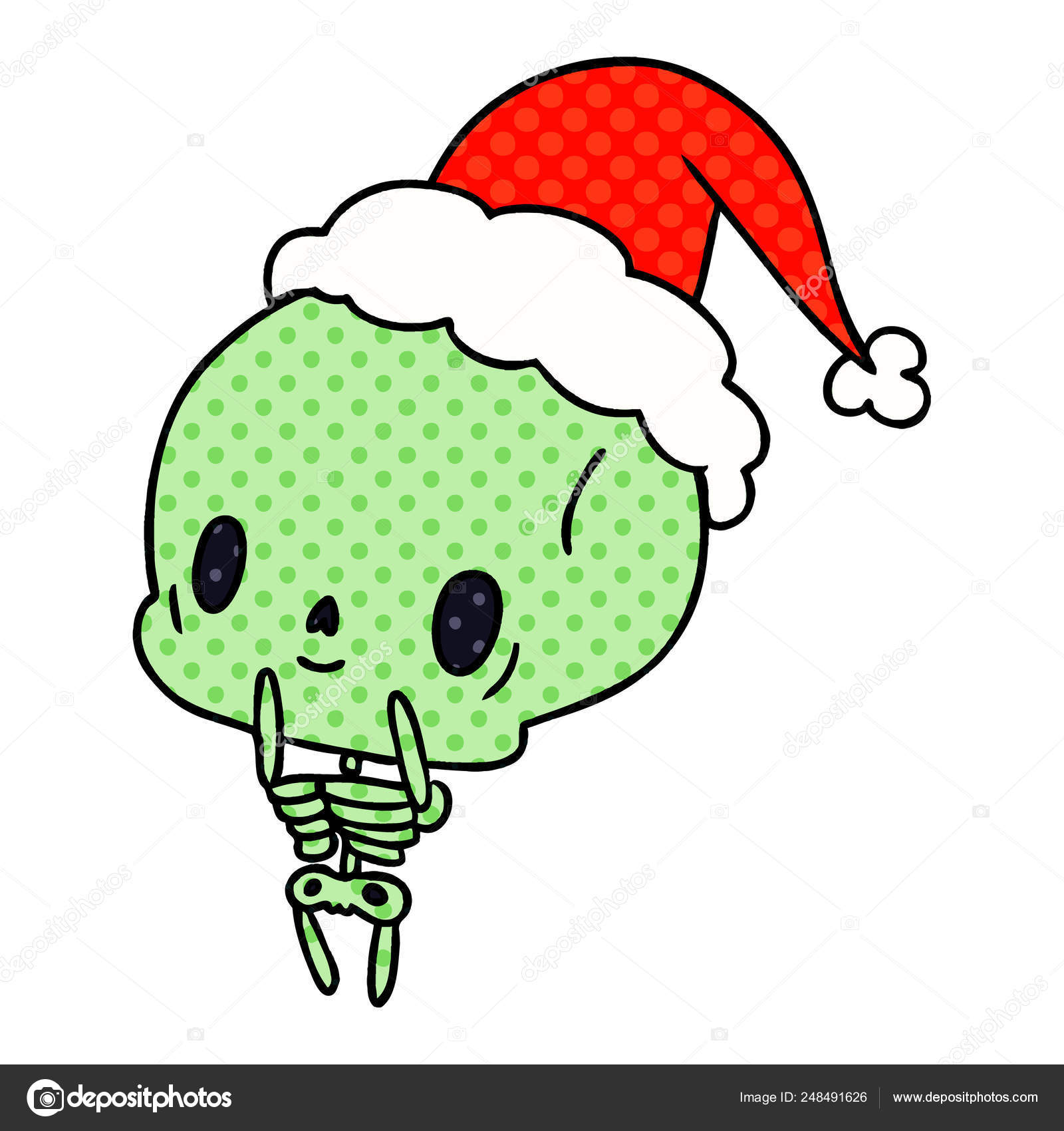 Mão Desenhada Desenhos Animados Natal Esqueleto Kawaii imagem